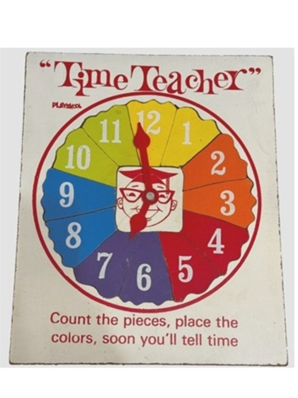 Playskool Time Teacher Colorful Wooden Clock Puzzle, Vintage Circa 1970s